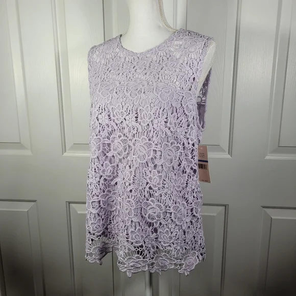 NWT Nanette Lapore Lace Sleeveless Top in Lavender Purple Zipper in Back - Picture 9 of 17